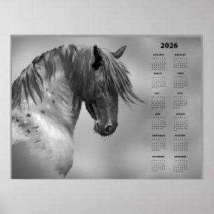 Jährlicher Kalender Dapple Grau Pferd (Halbglanz) Poster