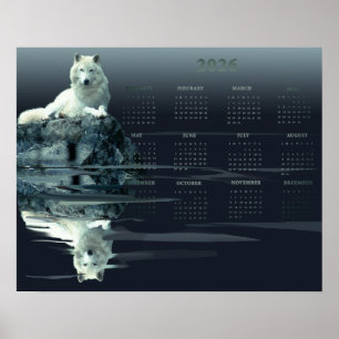 Jährlicher Kalenderposter Weißer Wolf, Wertposter Poster