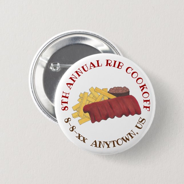 Jährlicher Rib Cookoff GRILLEN Spare Ribs Barbecue Button (Vorne & Hinten)