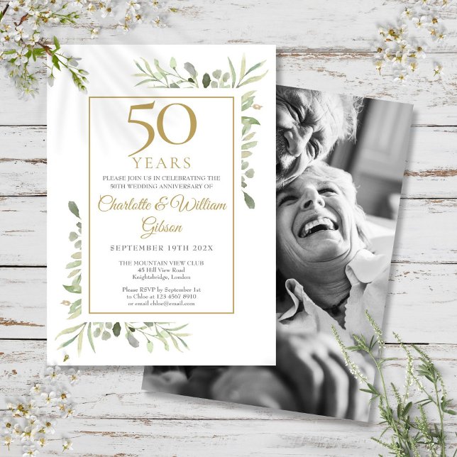 Jährliches Hochzeitstag-Jubiläum Grünen Foto Einladung (Any Year Wedding Anniversary Greenery Photo Invitation)