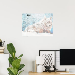 Jährliches Kalenderposter Wolf im Schnee Wertposte Poster