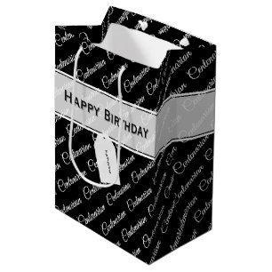 Jahrtausendsterne Typografie Muster Schwarz/Weiß Mittlere Geschenktüte