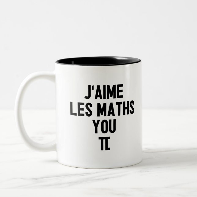 J'AIME LES MATH, YOU-PI ! (prof., école) Zweifarbige Tasse (Links)