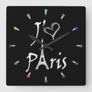 j'aime Paris Quadratische Wanduhr