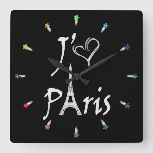 j'aime Paris Quadratische Wanduhr (Vorderseite)