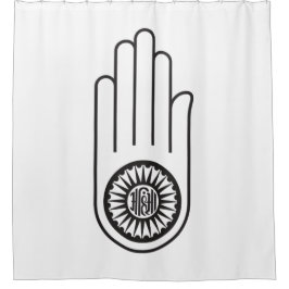 Jain Symbol von Ahimsa (Hand der Nicht-Gewalt) Duschvorhang