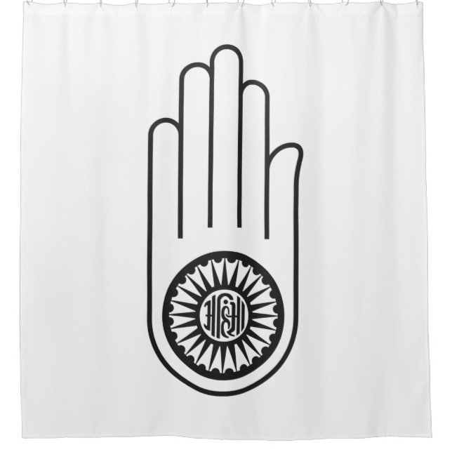 Jain Symbol von Ahimsa (Hand der Nicht-Gewalt) Duschvorhang (Vorderseite)