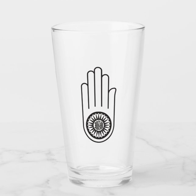 Jain Symbol von Ahimsa (Hand der Nicht-Gewalt) Glas (Vorderseite)