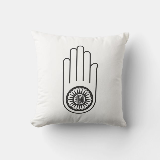 Jain Symbol von Ahimsa (Hand der Nicht-Gewalt) Kissen (Vorderseite)