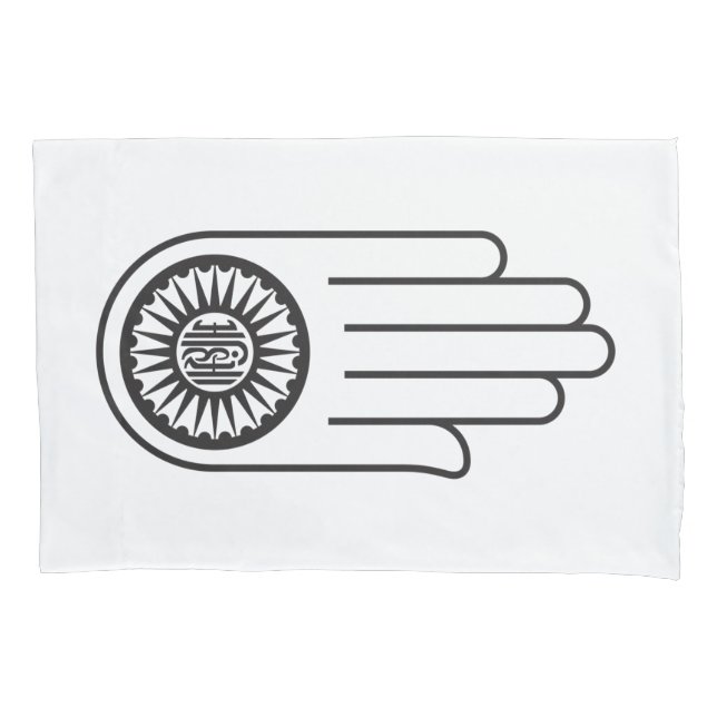 Jain Symbol von Ahimsa (Hand der Nicht-Gewalt) Kissenbezug (Vorderseite-Links)