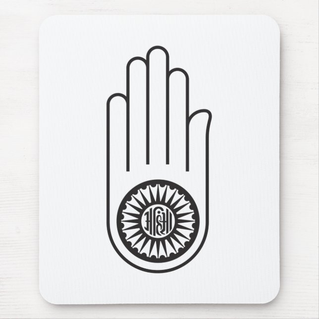 Jain Symbol von Ahimsa (Hand der Nicht-Gewalt) Mousepad (Vorne)
