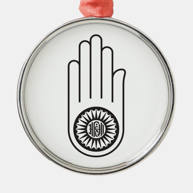 Jain Symbol von Ahimsa (Hand der Nicht-Gewalt) Ornament Aus Metall (Vorne)