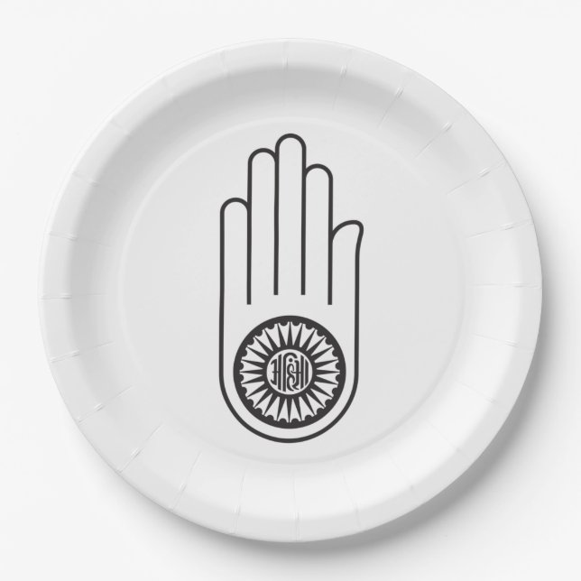 Jain Symbol von Ahimsa (Hand der Nicht-Gewalt) Pappteller (Vorderseite)