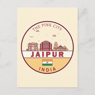 Jaipur India City Skyline Emblem Postkarte