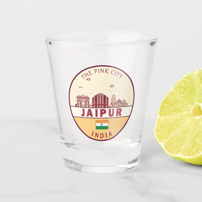 Jaipur India City Skyline Emblem Schnapsglas (Vorderseite)