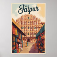 Jaipur India Hawa Mahal Illustration Travel Art