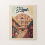 Jaipur India Hawa Mahal Illustration Travel Art Puzzle<br><div class="desc">Jaipur Retro Vektor Reise Design. Jaipur, die pulsierende Hauptstadt von Rajasthan, ist bekannt als die rosa Stadt für ihre eindrucksvollen Terrakotta-Gebäude und das königliche Erbe</div>