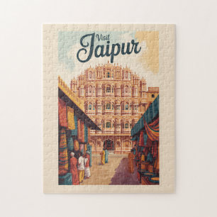 Jaipur India Hawa Mahal Illustration Travel Art Puzzle