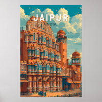 Jaipur India Illustration Travel Art Vintag