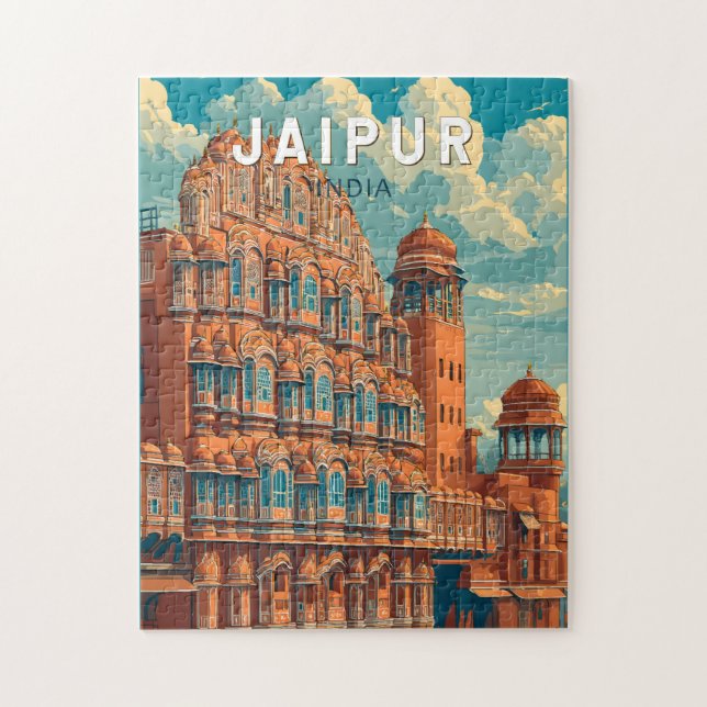 Jaipur India Illustration Travel Art Vintag Puzzle (Vertikal)