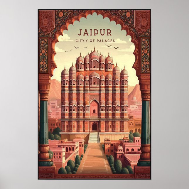Jaipur India - Stadt Palaces Vintage Travel Poster (Vorne)