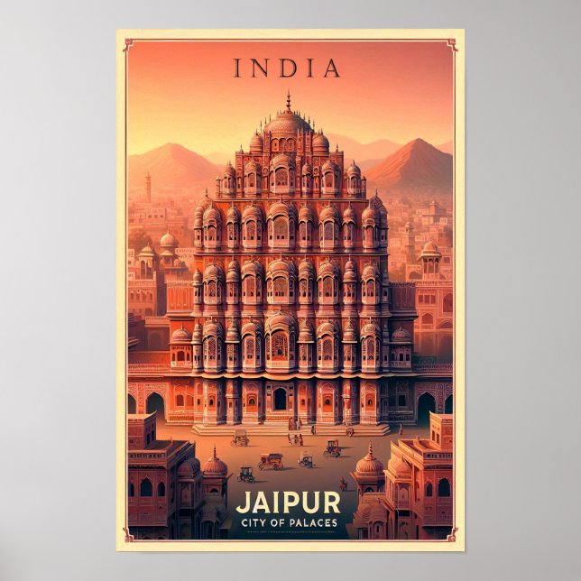 Jaipur India - Stadt Palaces Vintage Travel Poster (Vorne)