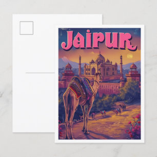 Jaipur India Vintag Art Travel Illustration Postkarte