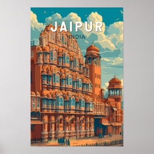 Jaipur Indien Illustration Reise Kunst Vintage Poster