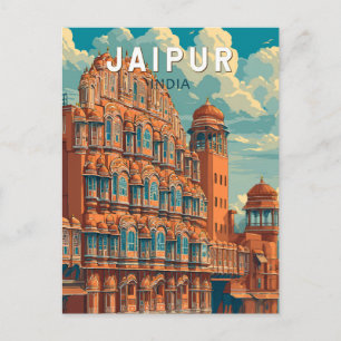 Jaipur Indien Illustration Reise Kunst Vintage Postkarte