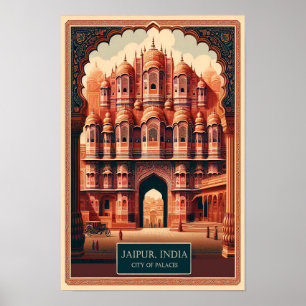 Jaipur Indien - Stadt der Paläste Vintage Reise Poster