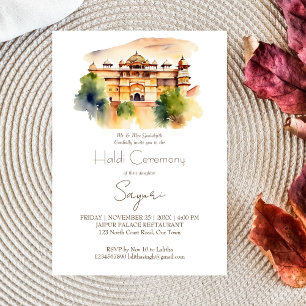 Jaipur Palast Aquarell Indische Hochzeit Haldi Einladung