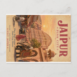 Jaipur Pink City Vintage Reiseposter mit Royal Feiertagspostkarte