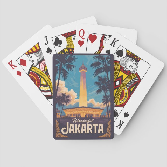 Jakarta Indonesia Illustration Travel Art Vintage Spielkarten (Rückseite)