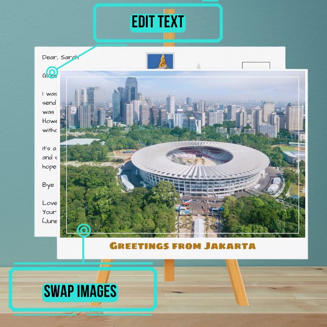 Jakarta Indonesia mit City & Skyline Modern Postkarte (Share your experiences with these stylish template postcards.)