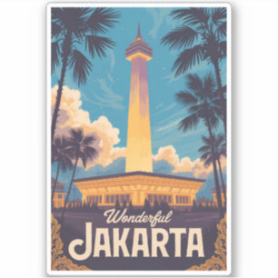 Jakarta Indonesien Illustration Reise Kunst Vintag Aufkleber