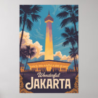 Jakarta Indonesien Illustration Reise Kunst Vintag