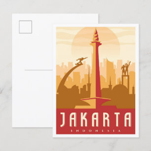 Jakarta Indonesien Kunst Vintage Reiseillustration Postkarte