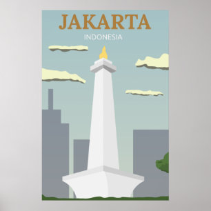 Jakarta Indonesien Monas Vintage Reise Kunst Poster