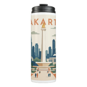 Jakarta Indonesien Reiseplakat Thermosbecher