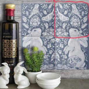 Jakobinerrinder Vögel Denim Blue White Top R Fliese