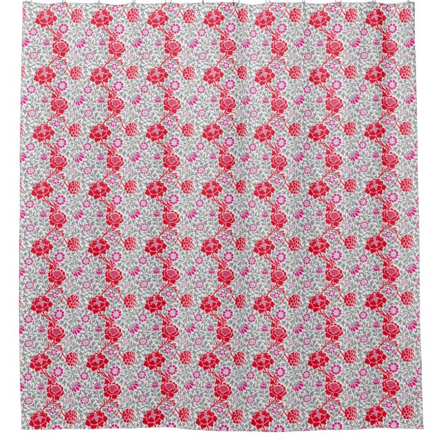 Jakobinflora, tiefrot, rosa und grau duschvorhang (Vorderseite)