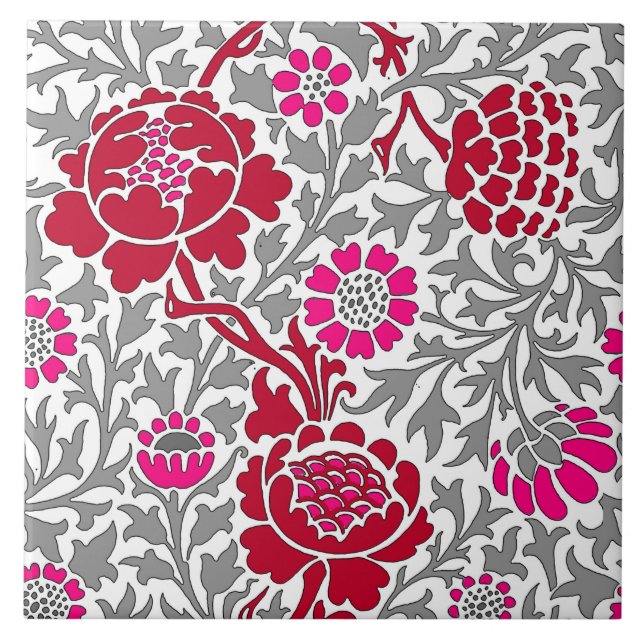 Jakobinflora, tiefrotes Rosa und Grau Fliese (Vorderseite)