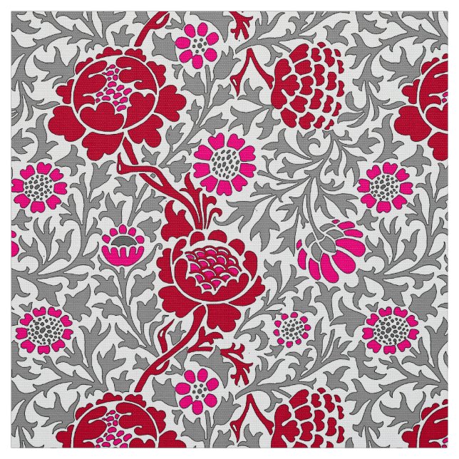 Jakobinflora, tiefrotes Rosa und Grau Stoff (Muster)