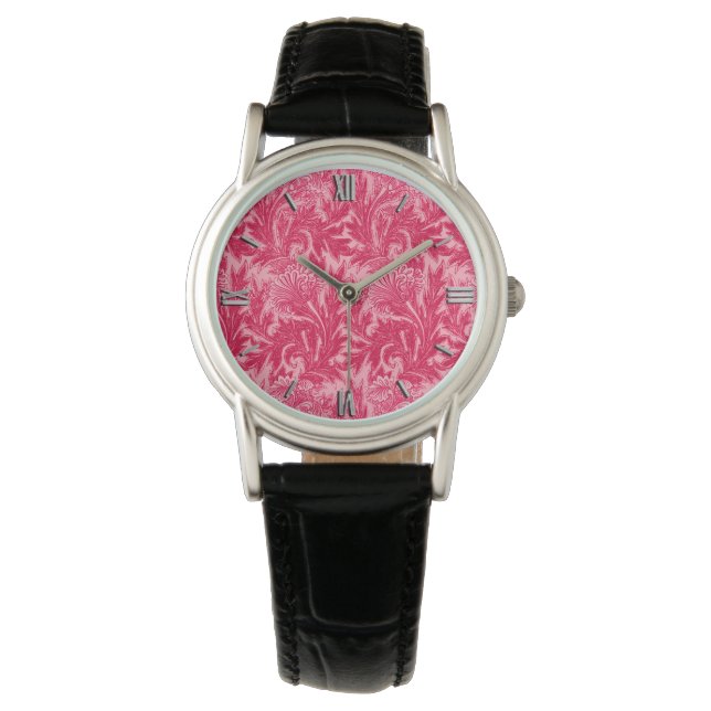 Jakobinische Blume Damask, Fuchsia und Light Pink Armbanduhr (Vorderseite)
