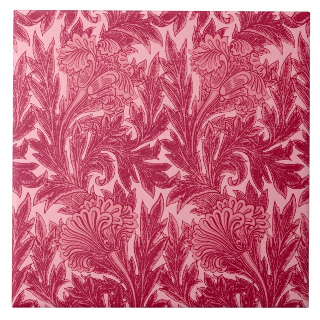 Jakobinische Blume Damask, Fuchsia und Light Pink Fliese (Vorderseite)