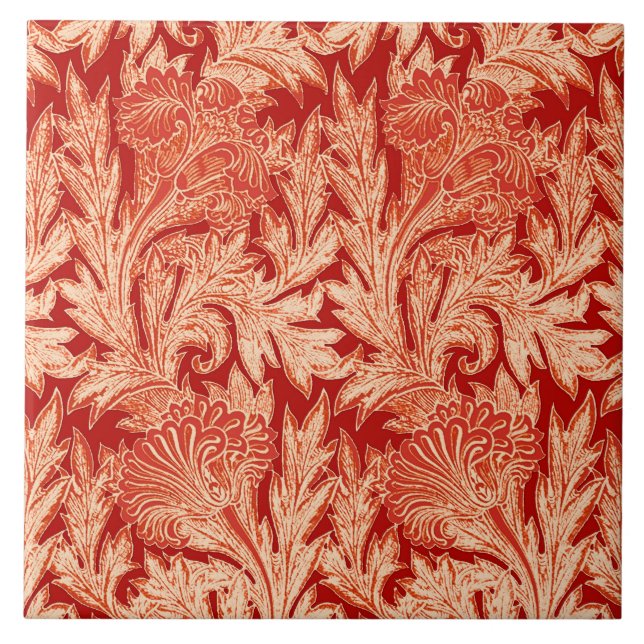 Jakobinische Blume Damask, Mandarin und Light Oran Fliese (Vorderseite)