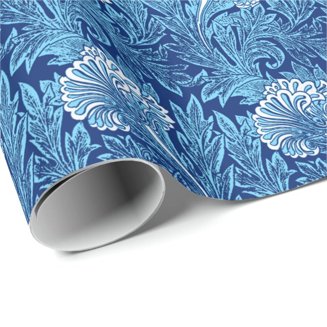 Jakobinische Blume Damask, Navy, Sky Blue und Whit Geschenkpapier (Rolleneckpunkt)
