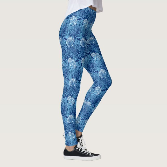 Jakobinische Blume Damask, Navy, Sky Blue und Whit Leggings (Rechts)