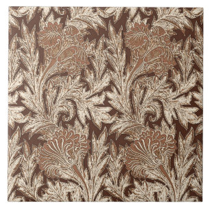 Jakobinische Blume Damask, Taupe Tan und Creme Fliese