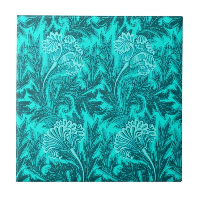 Jakobinische Blume Damask, Türkis Aquamarin und Aq Fliese (Vorderseite)